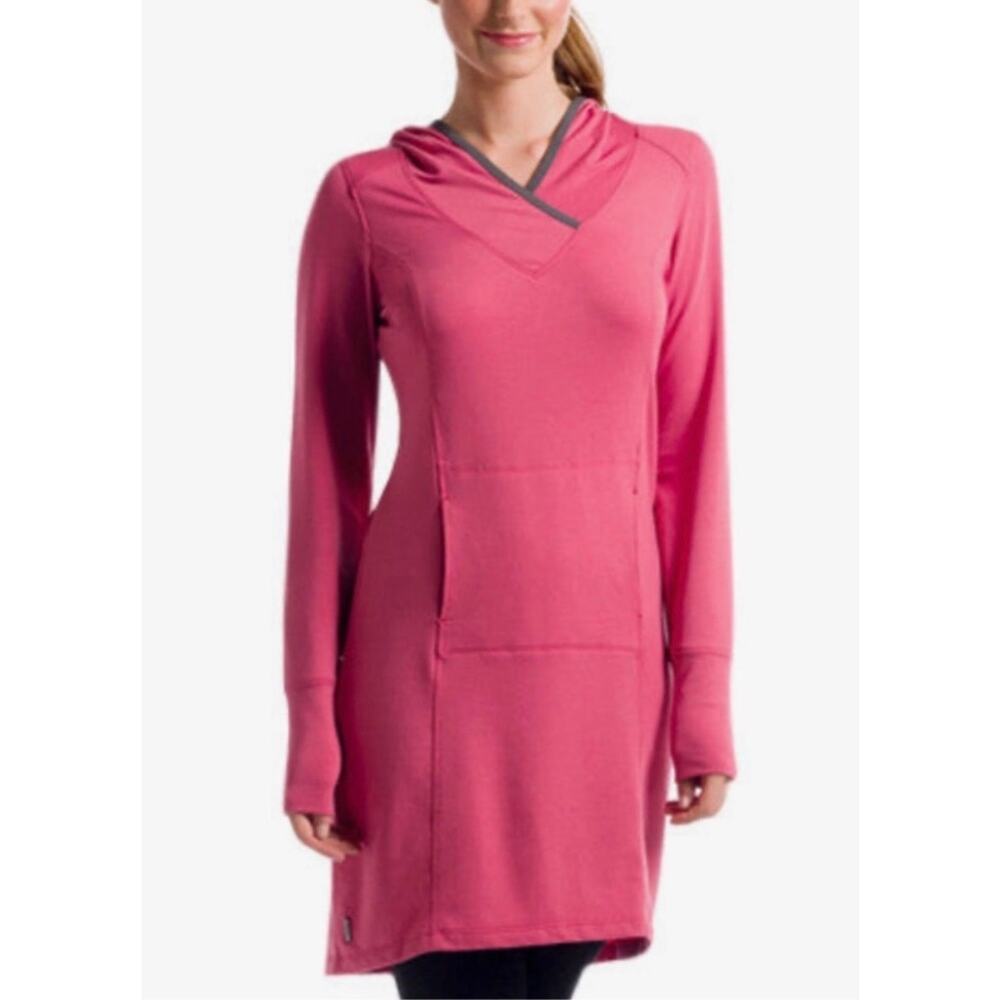 LOLE Pink Heather Hooded Tunic Lightweight Sweatshirt Dress - size Large - OF4